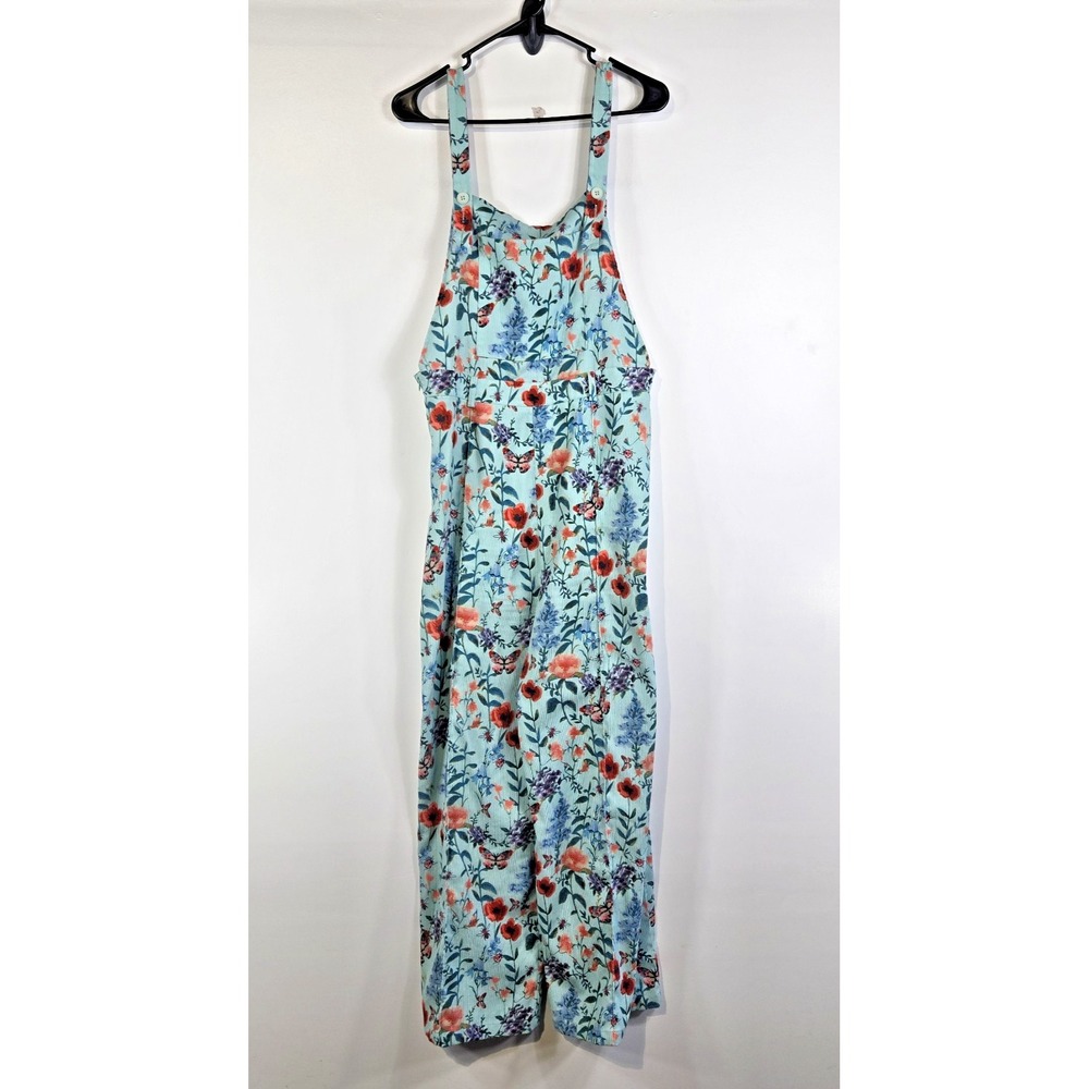 Corduroy Lightweight Floral Wide-Leg Jumpsuit Overalls Bibs Womens XL